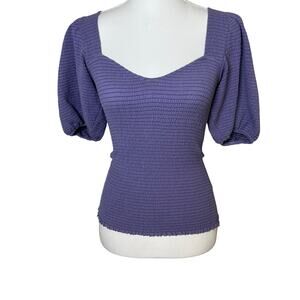 Nation LTD purple bianca smocked puff sleeve 100% pima cotton size XS